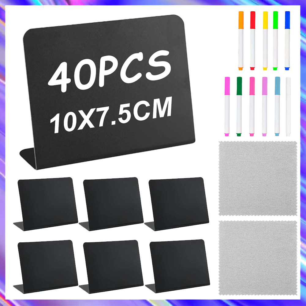 Mini placa de quadro-negro, 40 Pçs, placa de lousa apagável em forma de L com 2 canetas e 11 panos, para buffet, barraca