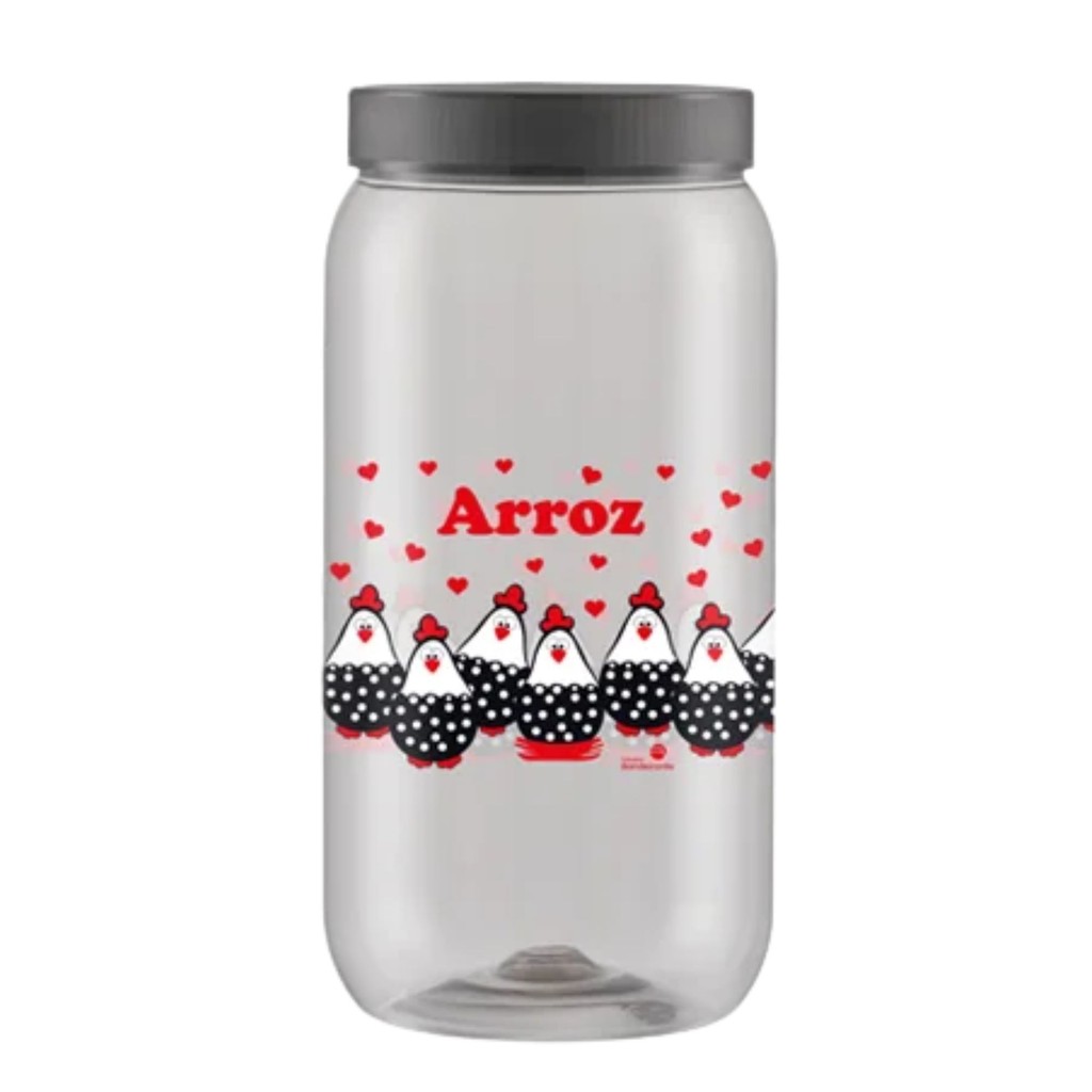 Pote Porta Mantimentos Plastico Pet 2700ml Decorado Galinha Para Arroz Com Tampa De Rosca