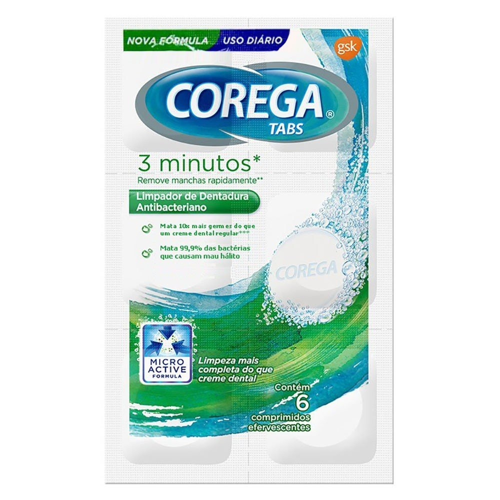 Corega Tabs Whitening Limpador de Dentaduras 6 Comprimidos Efervescentes em Oferta na Shopee