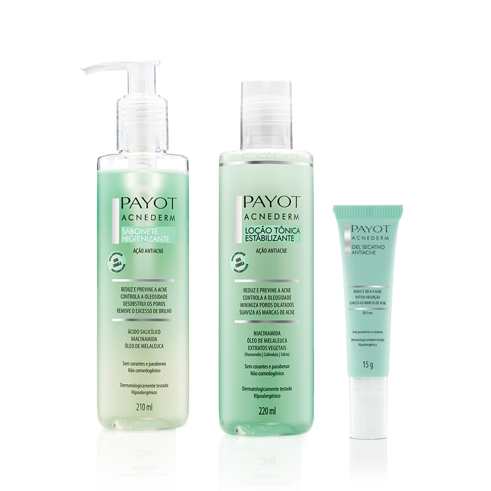 Kit Sabonete Facial + Tônico Facial + Gel Secativo Acnederm Payot - Beauty