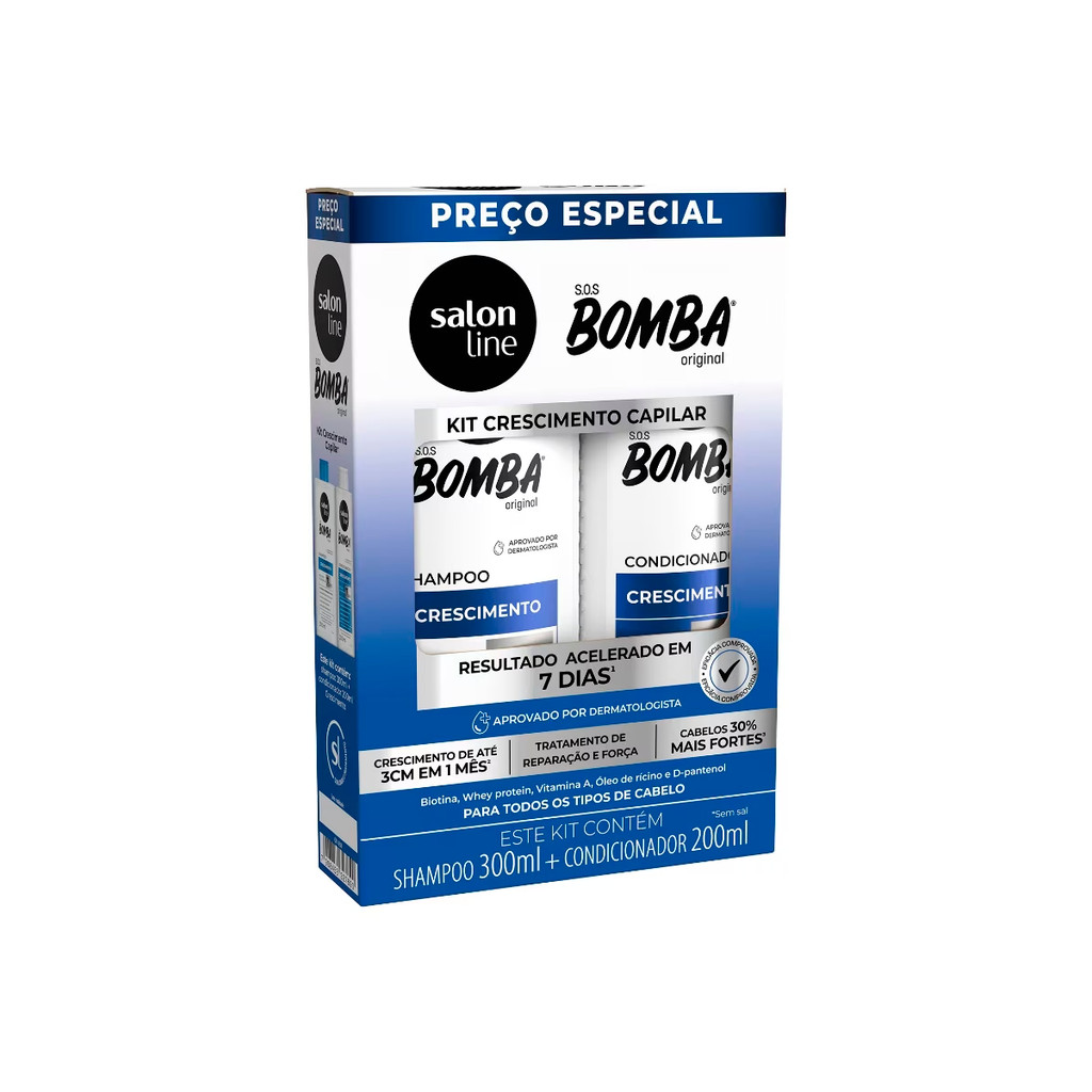 Kit Salon Line SOS Bomba Crescimento Capilar Fortalecedor Vegano Shampoo 300ml + Condicionador 200ml