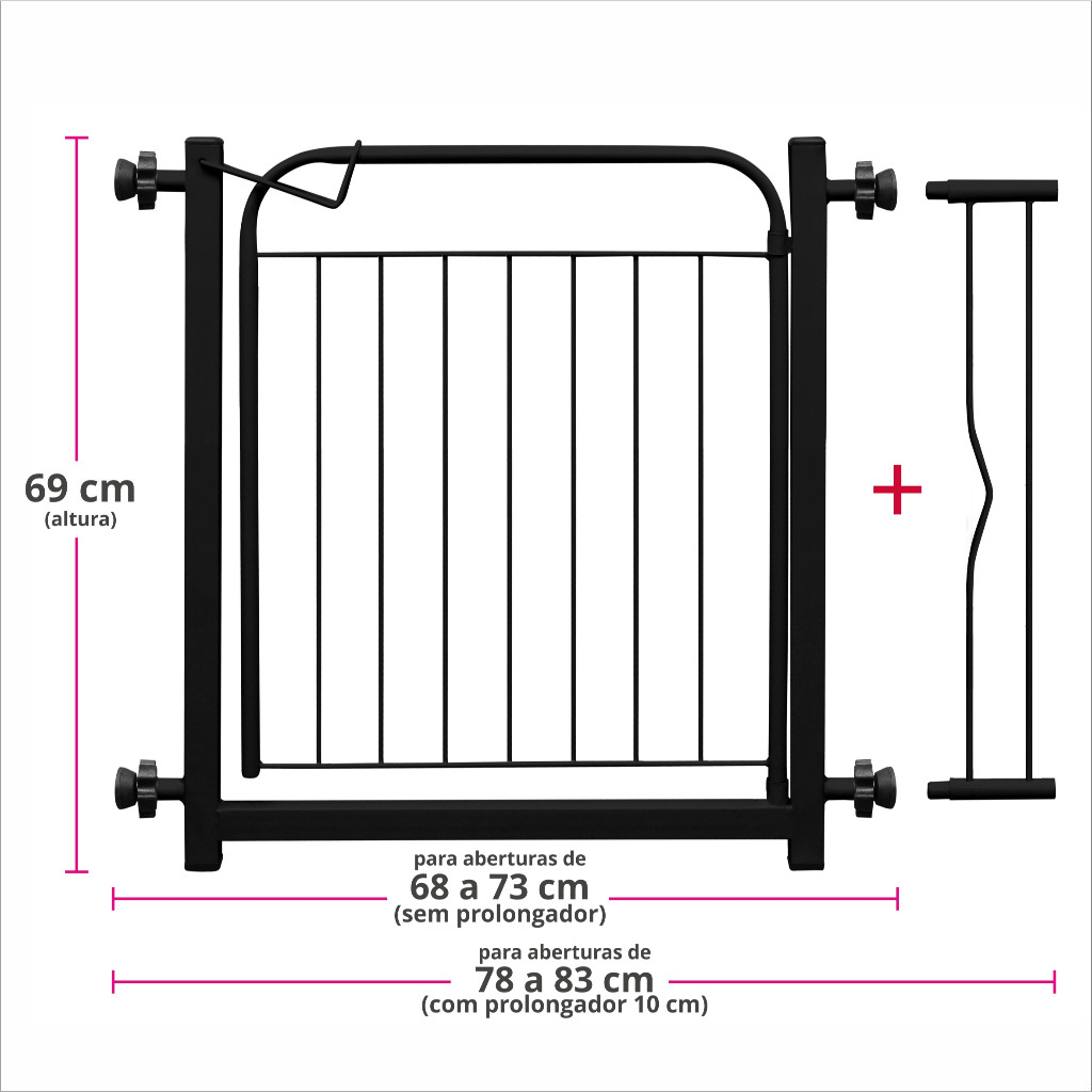 Portão de Segurança Aramado Para Pets e Crianças – Com Extensor de 10cm – 83cm de Largura