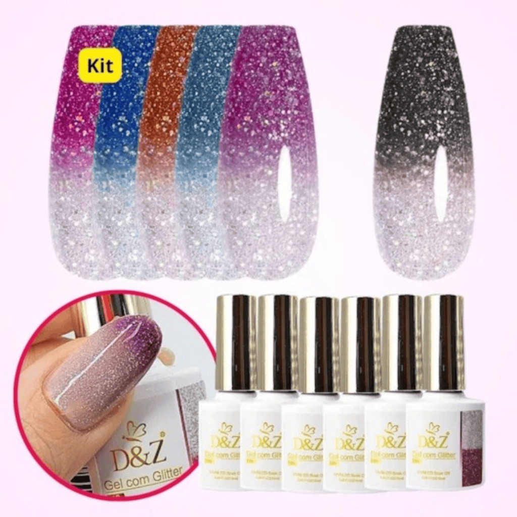 KIT 6 Esmalte Em Gel Térmico Com Glitter D&Z 10ML