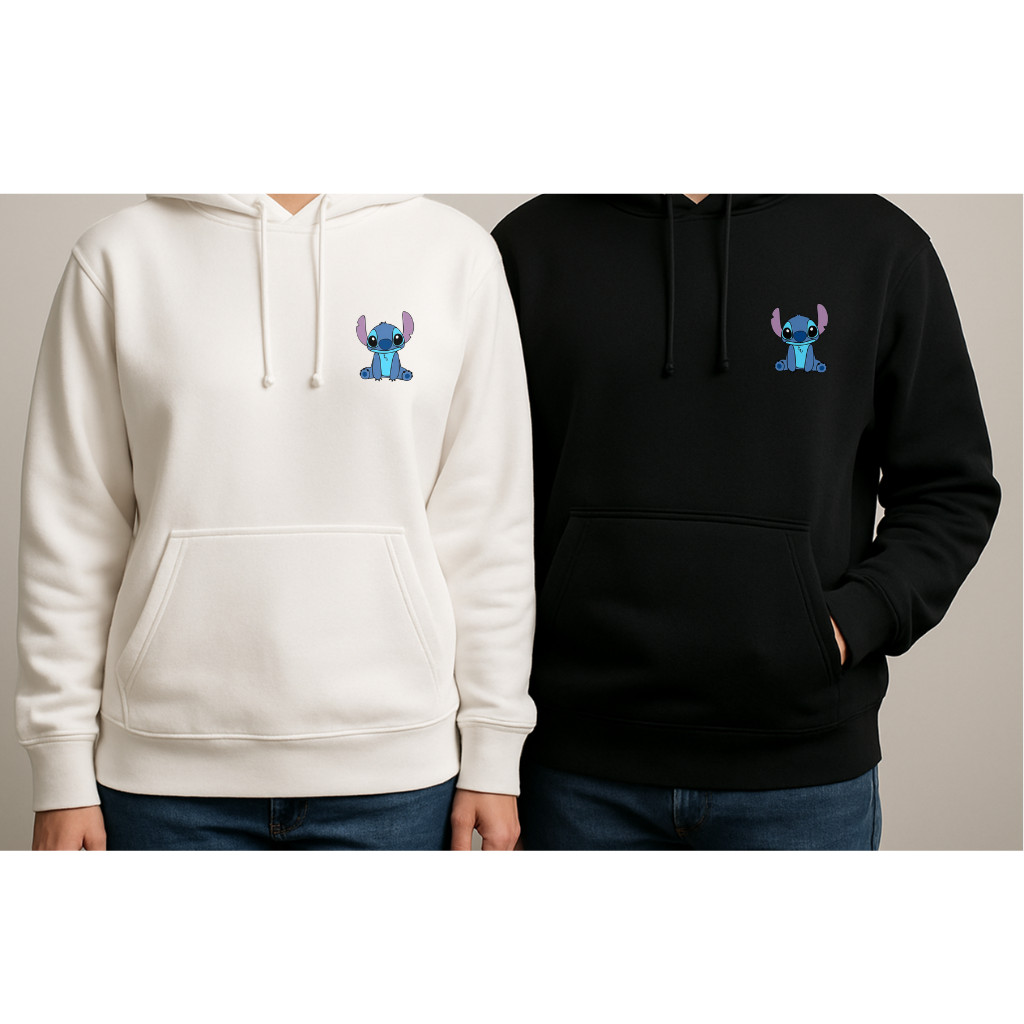 Moletom Personagem Casal Lilo Stitch Estampado Unissex Confortável Tendência Canguru Bolso Feminino