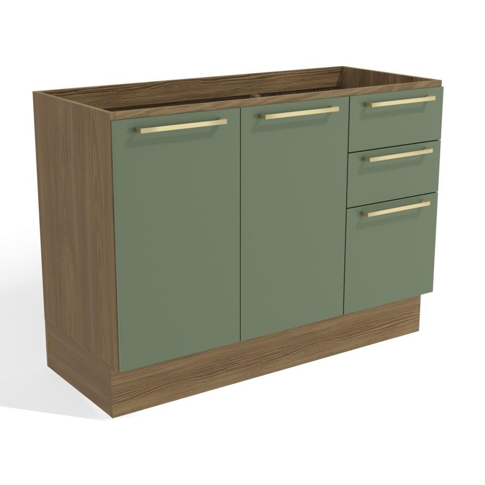 Balcão Sem Tampo Para Pia 120 Cm 2 Portas 3 Gavetas 1 Prateleira Organizador Cozinha Marrom Verde em Oferta na Shopee