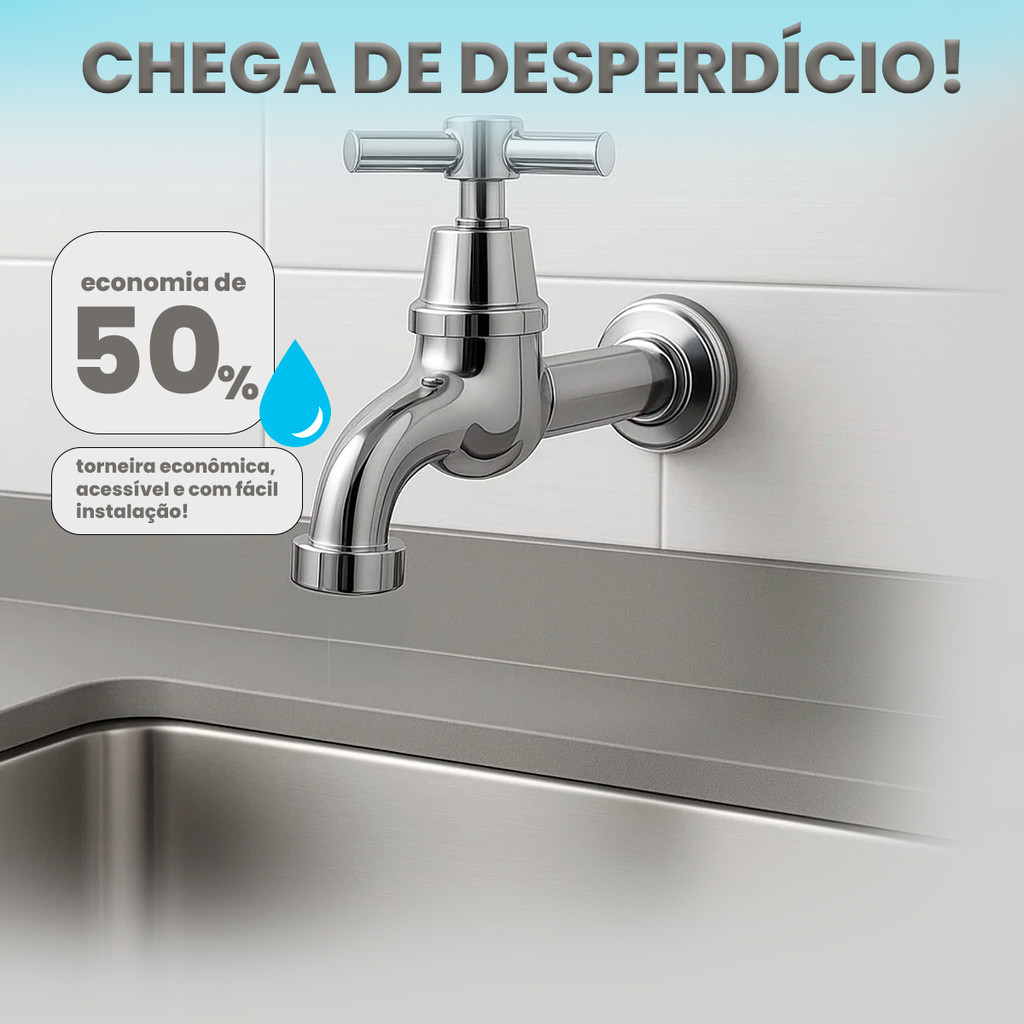 Torneira de Parede Curta para Tanques e Lavanderias Área de Serviços