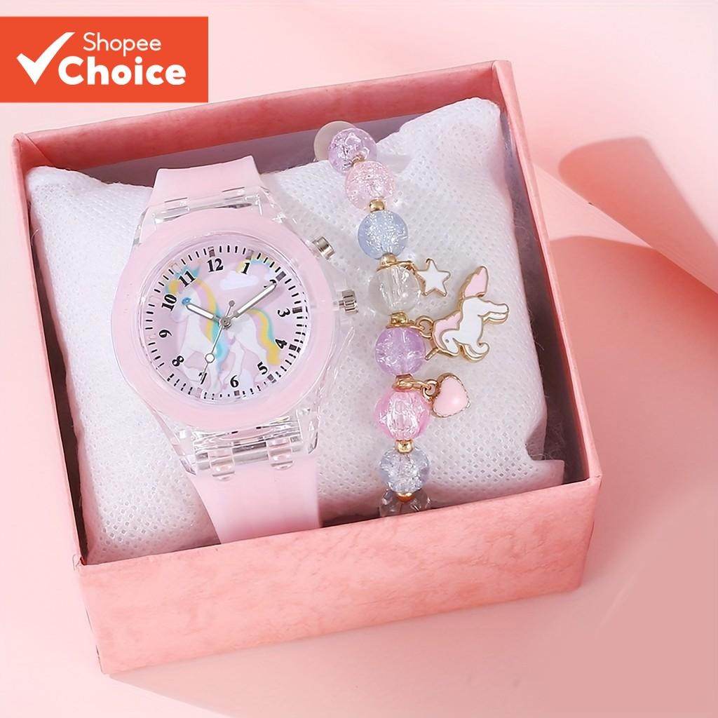 Relógio Infantil Luminoso Unicórnio De Quartzo Pulseira Gift No Box