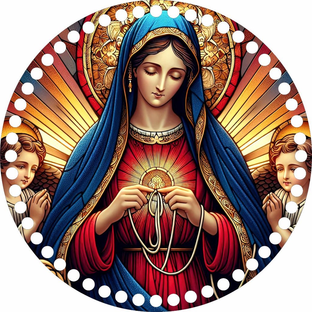 Base Crochê Redonda Nossa Senhora Desatadora de Nós - Arte Estilo Vitral
