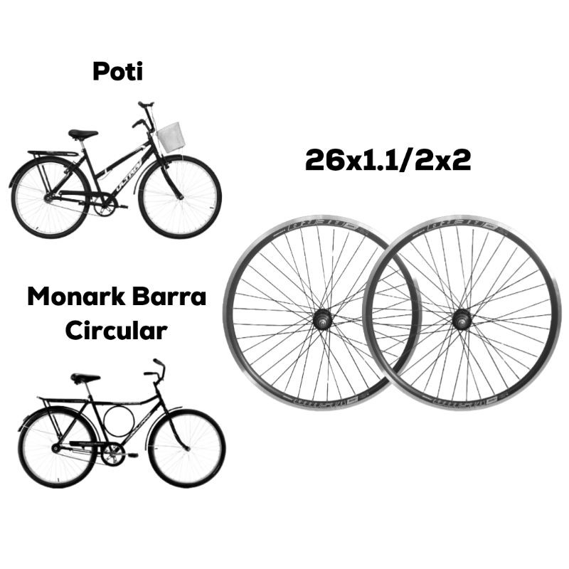 Par de Rodas Aro 26x1.1/2 Raio Grosso Aero Vzan Bike Monark Poti Ceci Barra Circular Freio V-brake