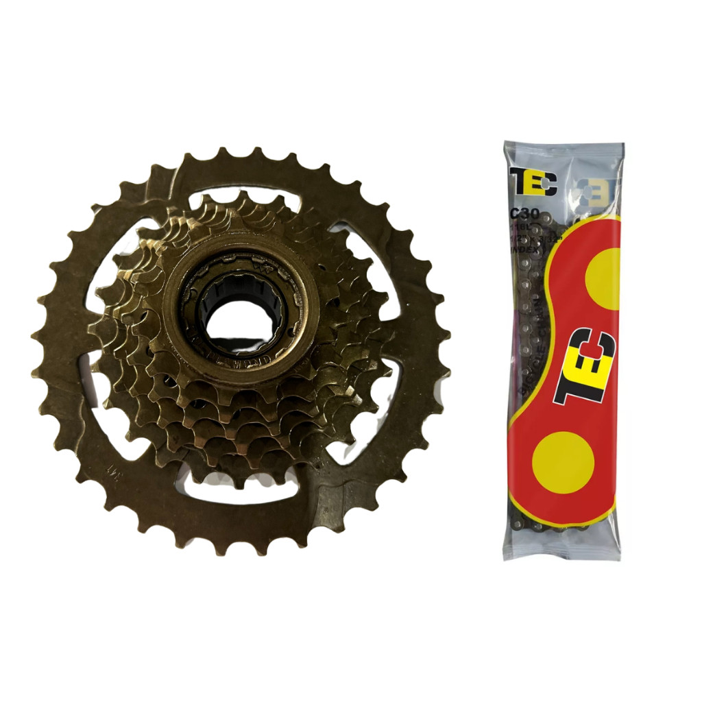 Catraca Roda Livre Bike Mtb 7v 13/34d Index Mega Range Rosca + Corrente em Oferta na Shopee