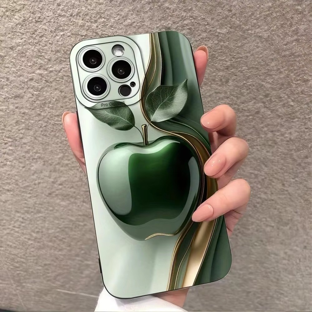 Capa De Telefone Padrão De Maçã Verde Para iPhone 11 13 14 15 16 17 12 Pro Max 1
