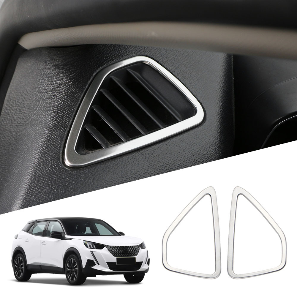 Estilo Do Carro 2 Pçs Painel De Aço Inoxidável Saída Ar Condicionado Decoração Capa Para Peugeot 208 2008 2020-2024