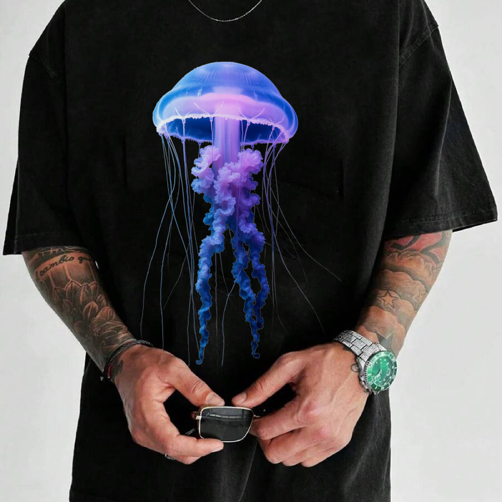 Camiseta Masculina Medusa Azul e Roxa Streetwear 2025 Novo