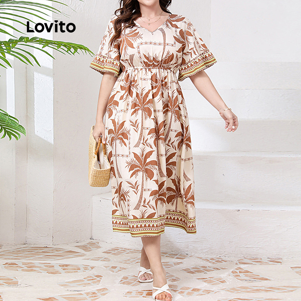 Detalhes do Lovito Refine Vestido Boho Plus Size Curvas Primavera Verão Feminino LNE105016