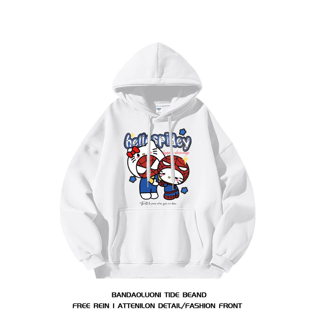 Moletom Canguru Inverno Novo Solto Americano Street Estilo Hip Hop Cartoon Impresso Homem Aranha Hello Kitty Promoção em Oferta na Shopee