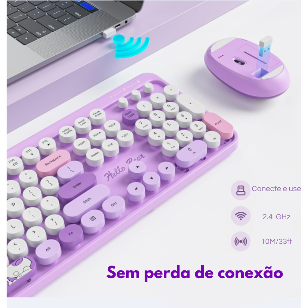 Teclado e Mouse Sem Fio Hello Bear Geezer 2.4G Wireless Várias Cores — imagem 2 de 2