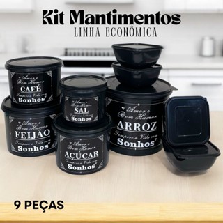 Kit 9 Potes 5 Mantimentos LINHA ECONÔMICA + 4 Marmitas Quadradas 500 ml Cozinha Funcional em Oferta na Shopee