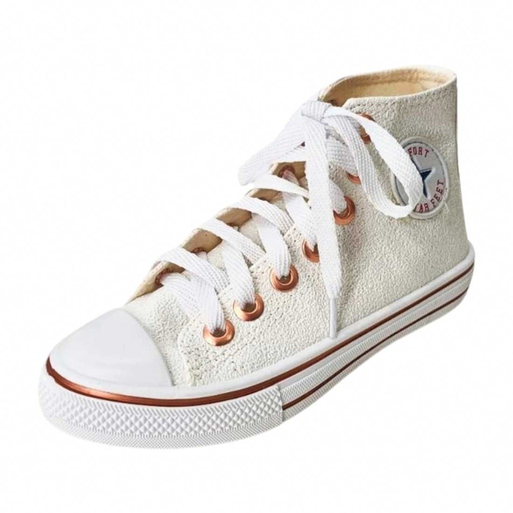 Tênis Infantil Star Feet Cano Alto Glitter - Branco e Bronze