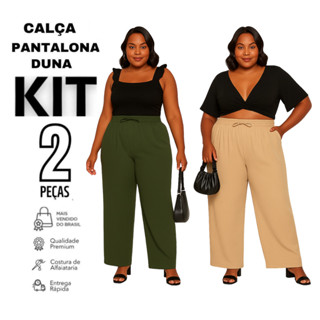 Kit 2 Calça Pantalona Duna Feminina Plus Size Elástico Na Cintura Com Bolso em Oferta na Shopee