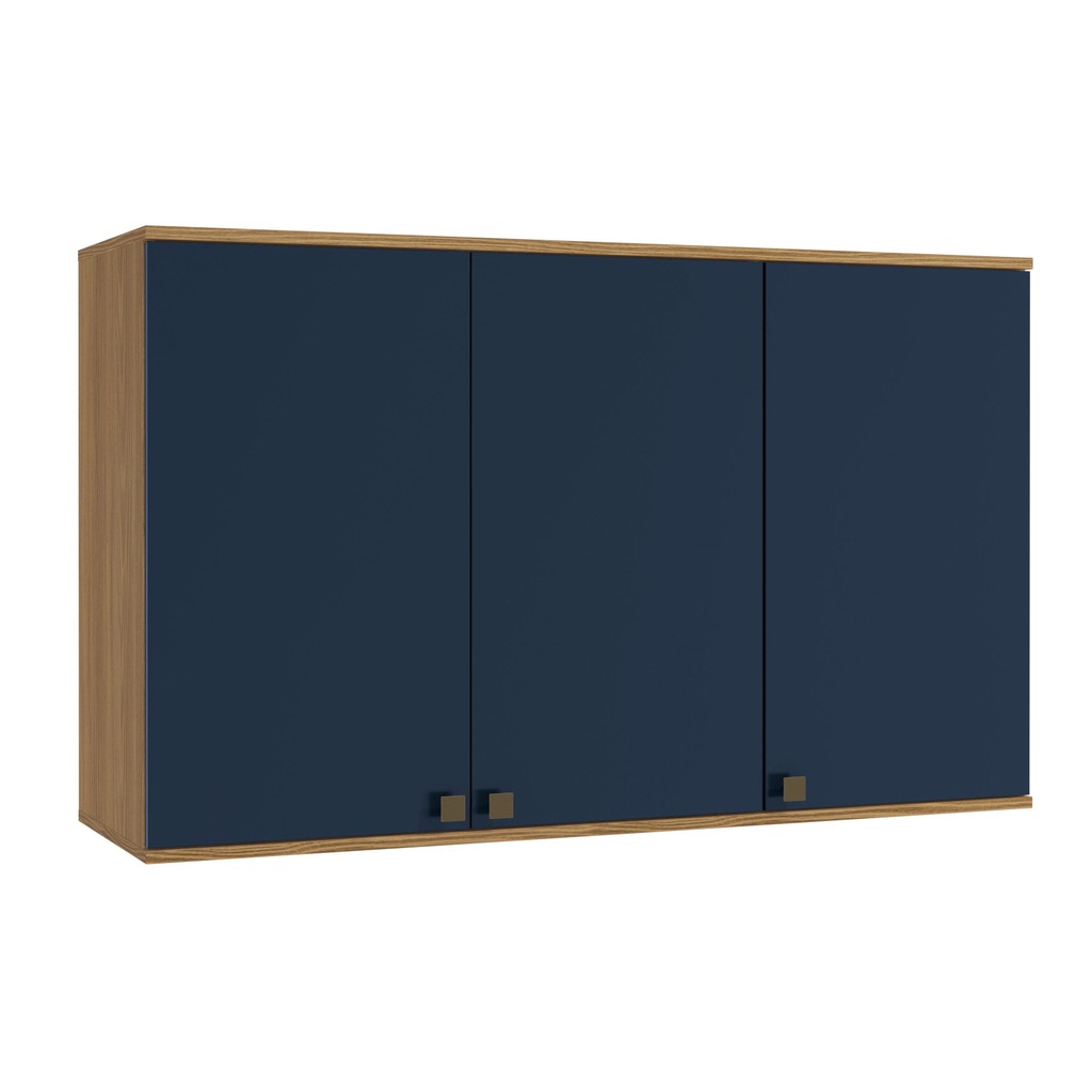 Armário Aéreo Celeste Kappesberg 100% MDF 3 Portas Nogueira/Azul 120cm - Home & Living