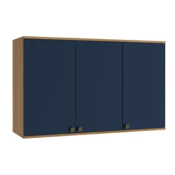 Armário Aéreo Celeste Kappesberg 100% MDF 3 Portas Nogueira/Azul 120cm
