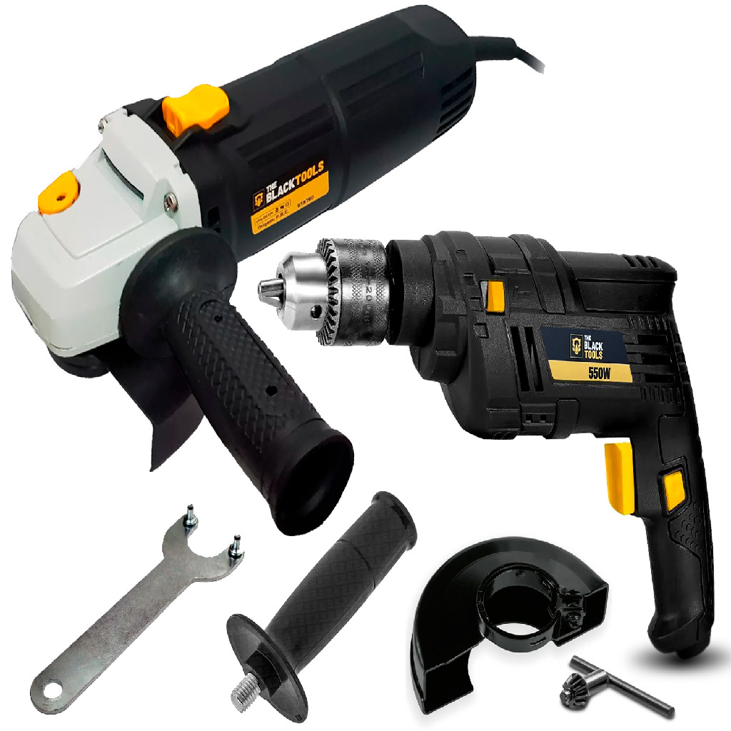 Combo Esmerilhadeira Angular 4.1/2 780w E Furadeira De Impacto 3/8 550w The Black Tools