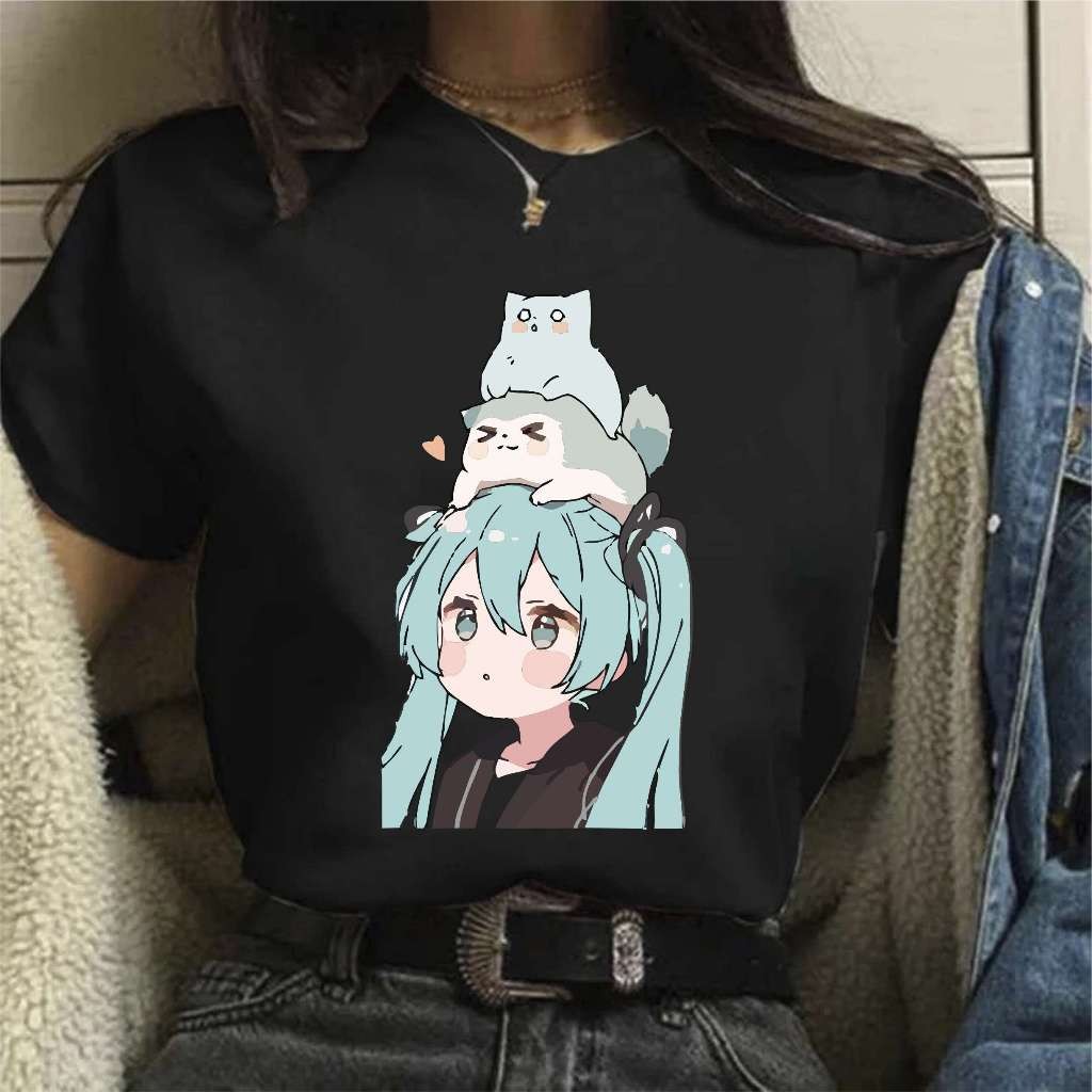 Camiseta Hat Sune Miku Gatinho Aesthetic Unissex em Oferta na Shopee