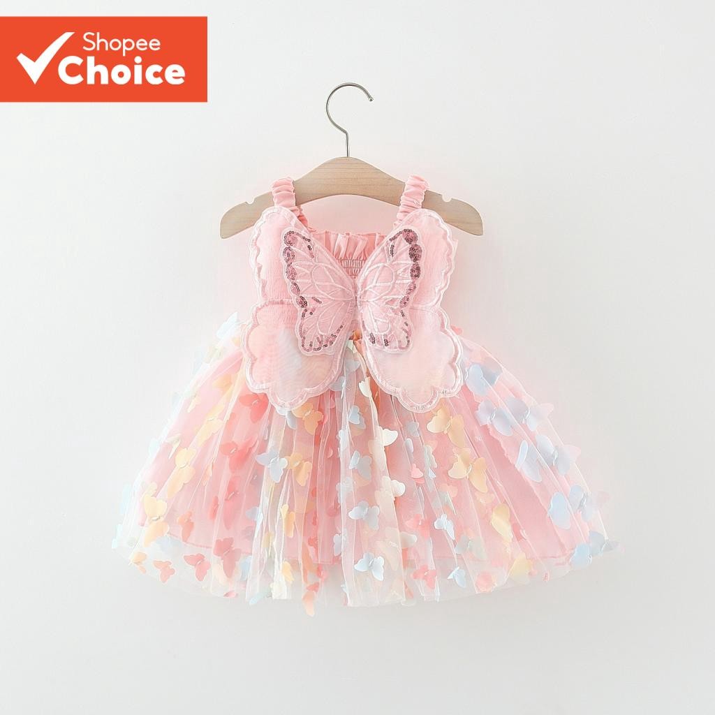 Vestido Tipo Estilingue Borboleta 2025 Para Bebês Meninas De Festa De Princesa Rosa 0-3 An...
