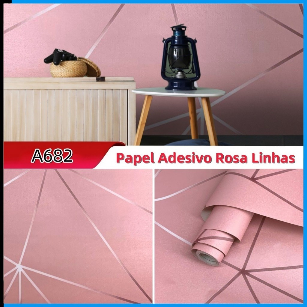 Papel Adesivo Rose Gold 3D Auto Adesivo Modelo Zara Geométrico Rolo de 5m x 45cm em Oferta na Shopee