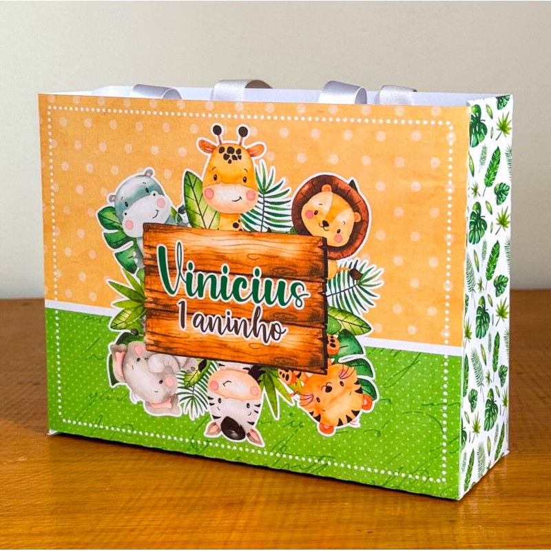 Kit Sacolinhas Surpresa SAFARI MENINO - Personalizada - Pegue e Monte - Lembrancinha Festa