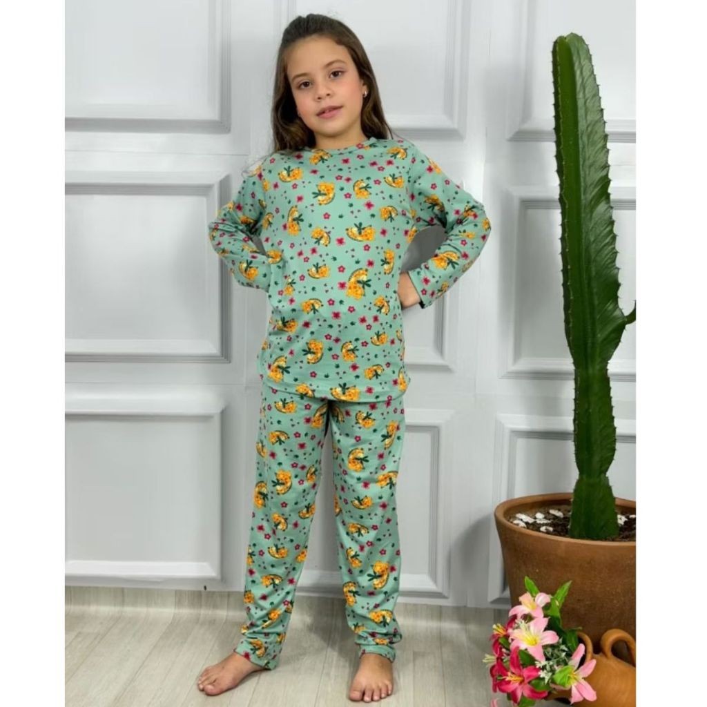 Pijama Criança Infantil Inverno Manga Longa Menina Estampado Frio Calça Blusa Conjunto Dormi 210r