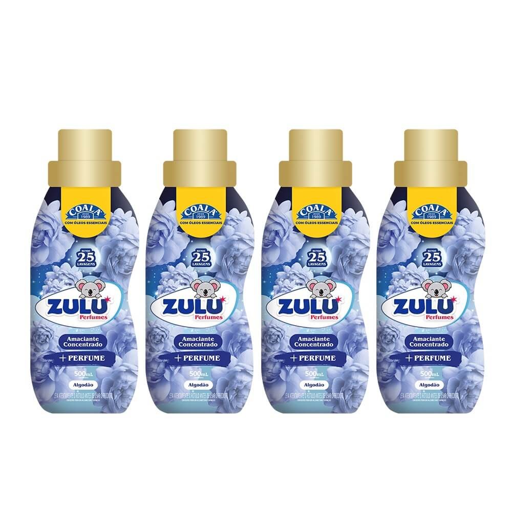 Kit 4 Amaciantes de Roupas Concentrado Zulu Perfumes/Coala - Algodão 500ml em Oferta na Shopee