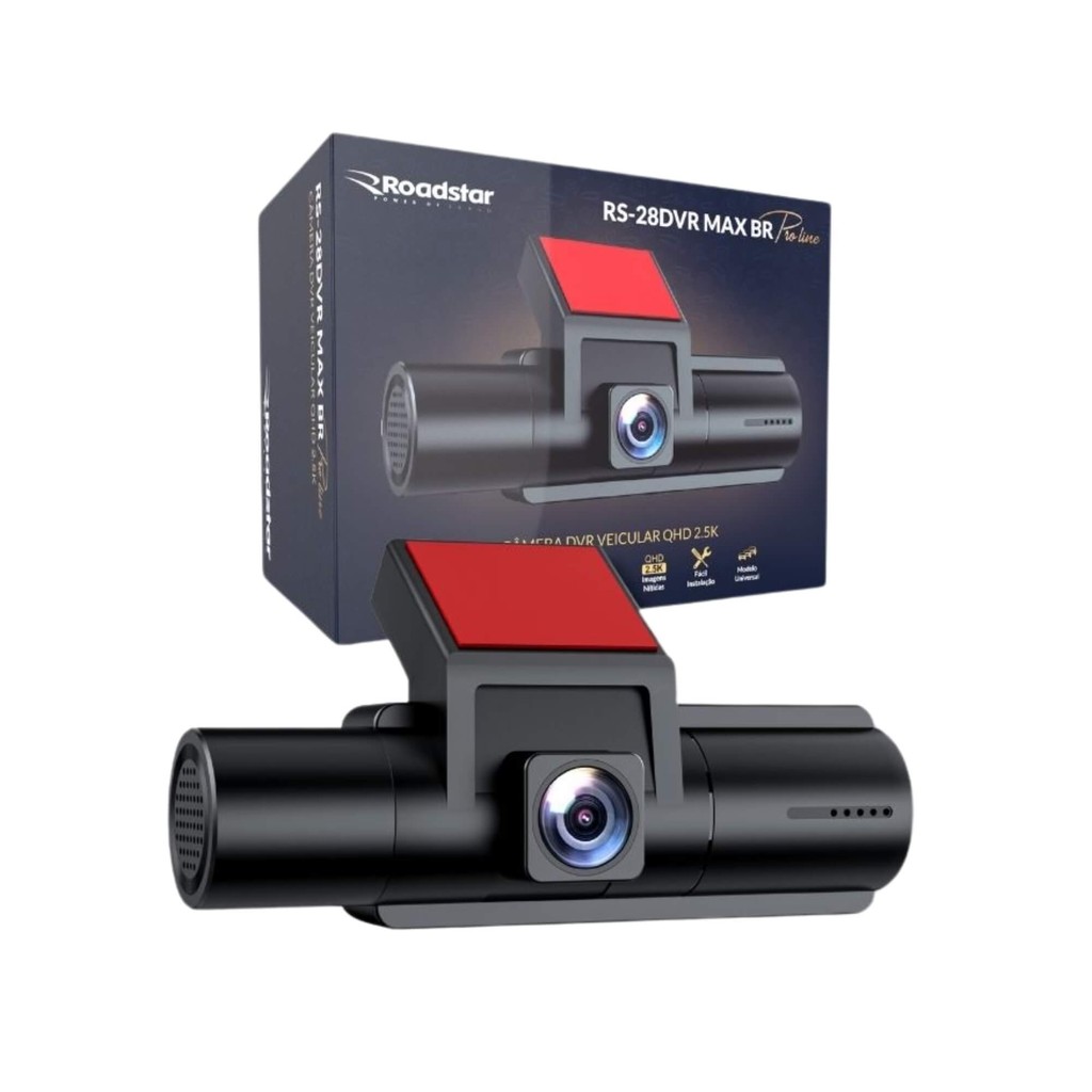 Câmera Int Dash Automotiva Carro CAM 2.5K DVR Ângulo Amplo 170ª Roadstar RS28DVR BR MI