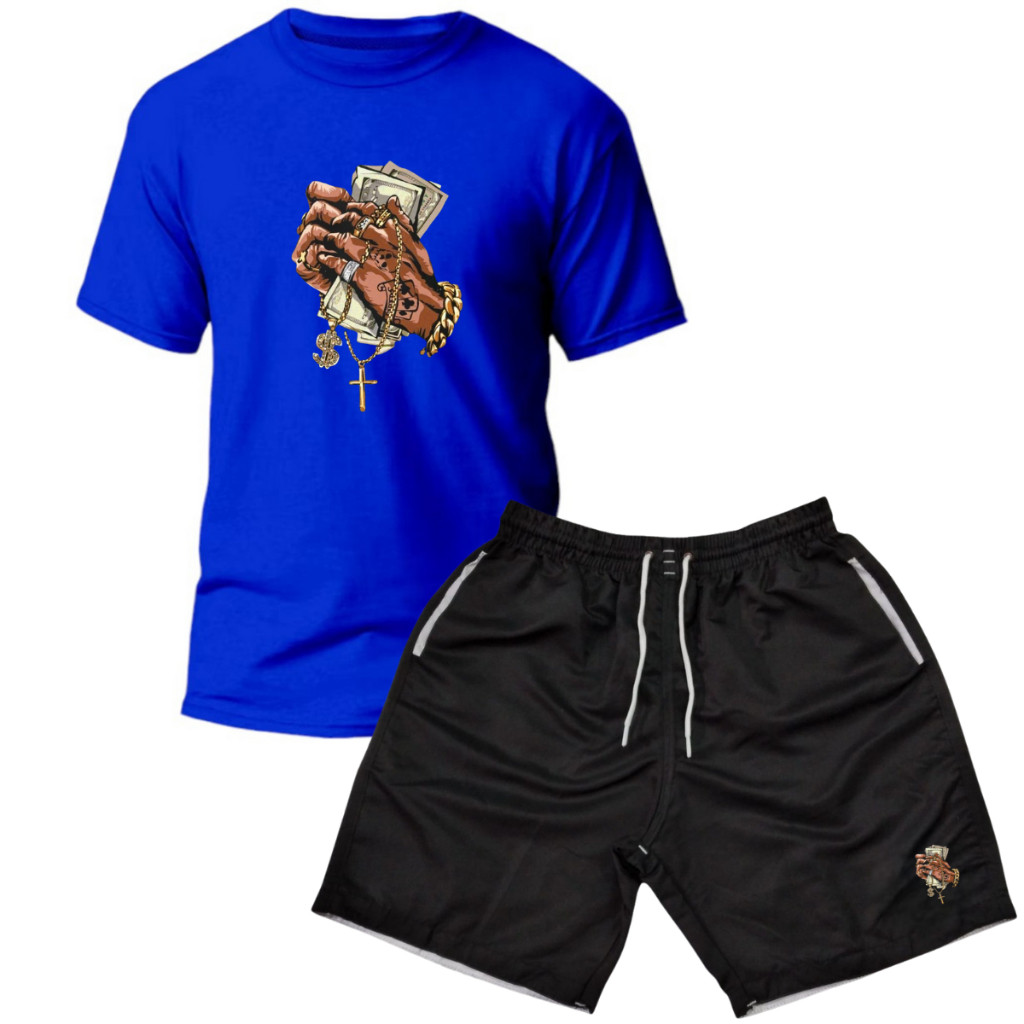Kit Camiseta Masculina + Bermuda Masculina Estampada Tactel