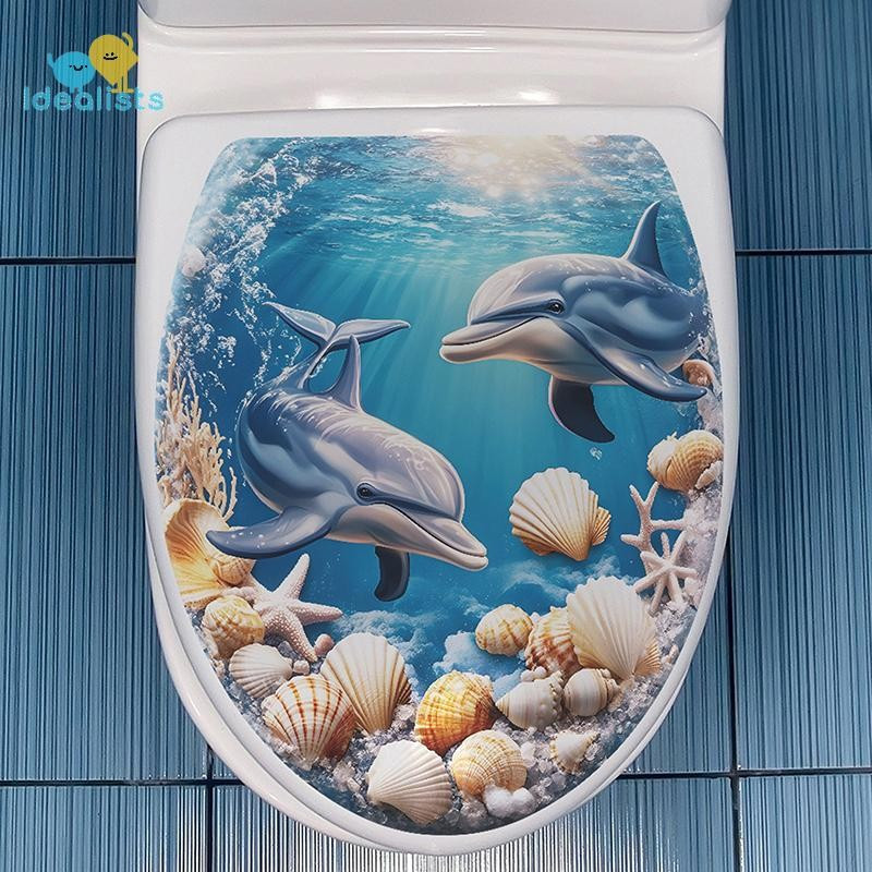 Idealistas Capa de Assento de Banheiro em Forma de Estrela do Mar Azul Criativa Adesiva à Prova d'Água para Banheiro Reu
