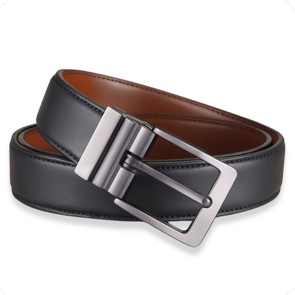 Cinto Masculino De Couro Dupla Face Masculino Com Fivela Giratória em Oferta na Shopee