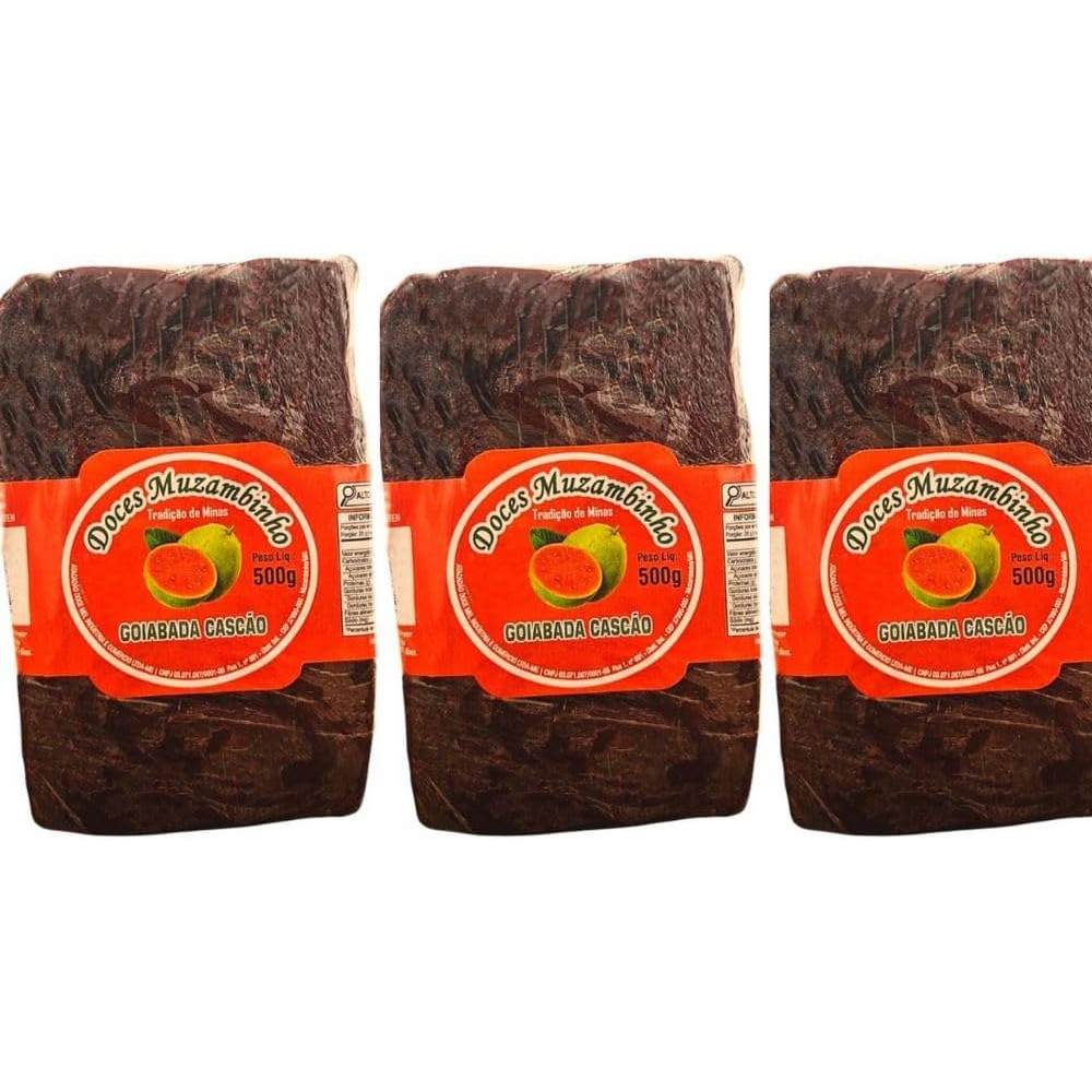 Kit com 3 Goiabada Cascão Artesanal 500g cada - Doces Muzambinho - Total: 1,5 kg - Doce de Goiaba