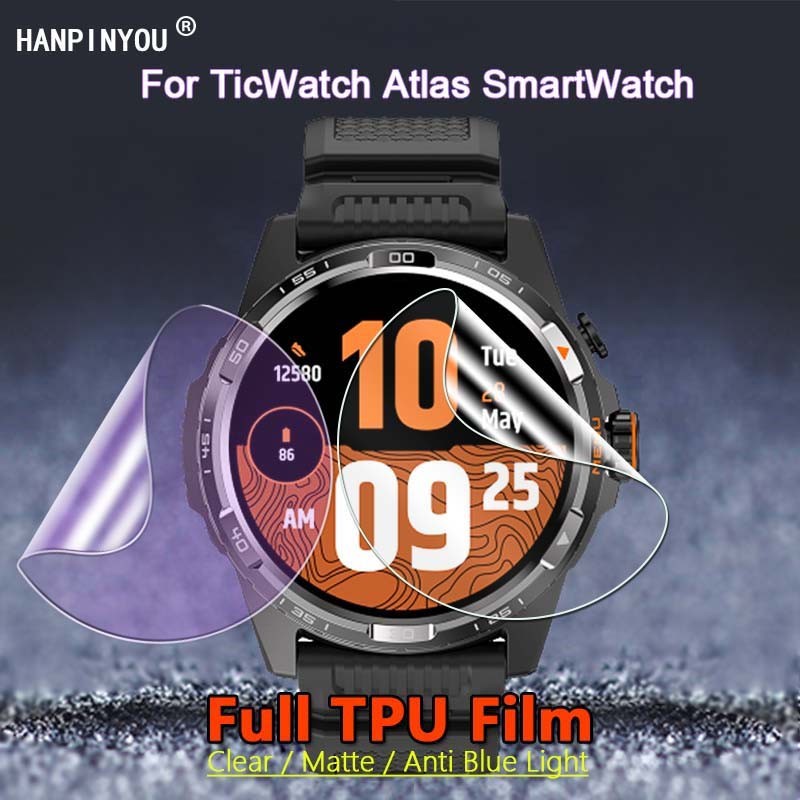 Compatível Para TicWatch Atlas SmartWatch HD Transparente/Fosco Anti-Impressão Digital/Azul Roxo Luz TPU Protetor De Tel