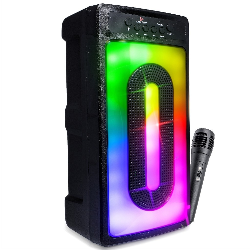Caixa De Som Bluetooth Portátil Rádio Fm Led RGB TWS Aux P2 P10 Com Microfone Pendrive Usb Mp3