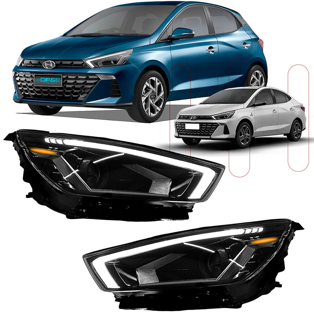 Farol dianteiro Hb20 Hatch Sedan 2023 2024 2025 Com led drl