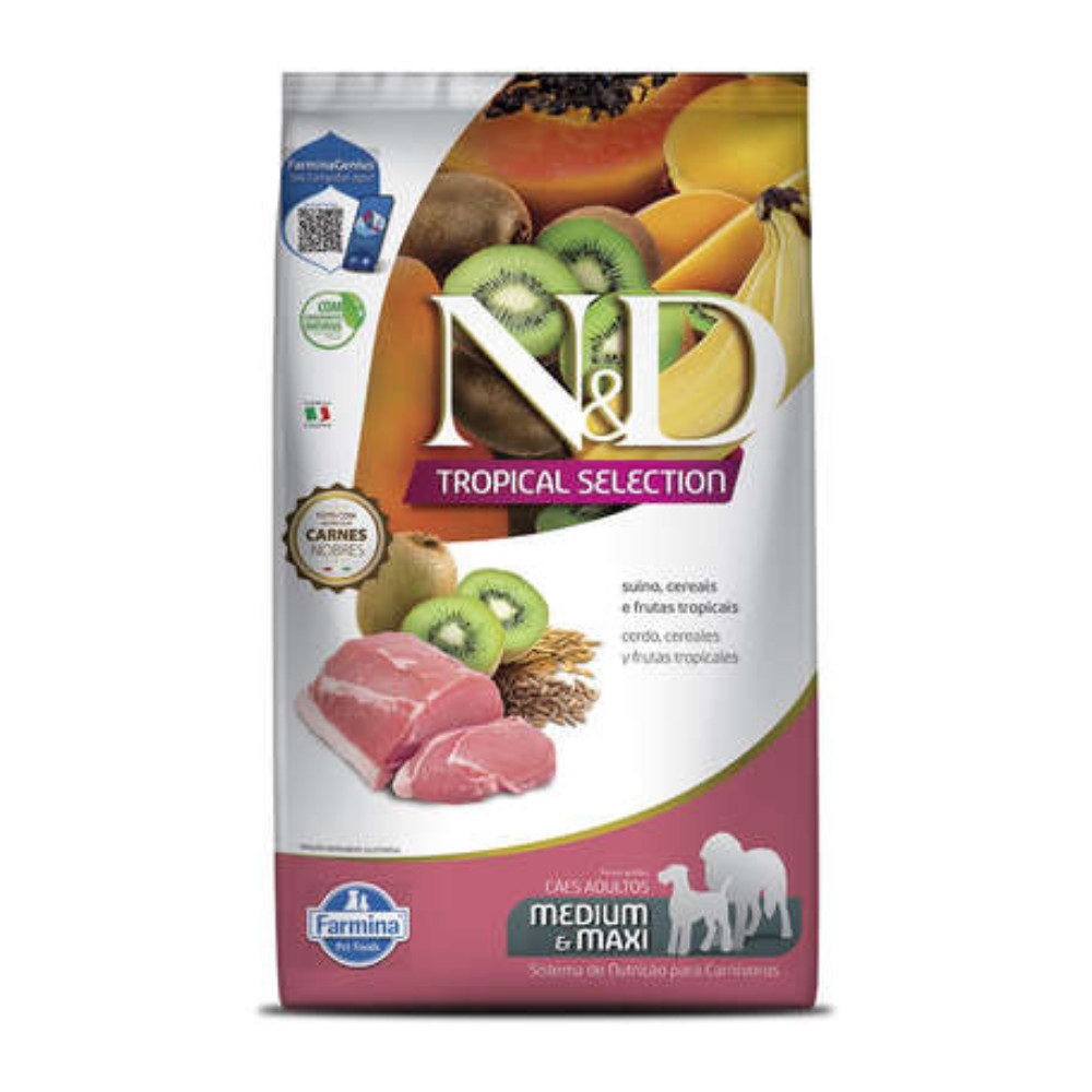 Ração 10,1Kg N&D Tropical Selection Cães Adultos Porte Médio e Grande Sabor Suíno