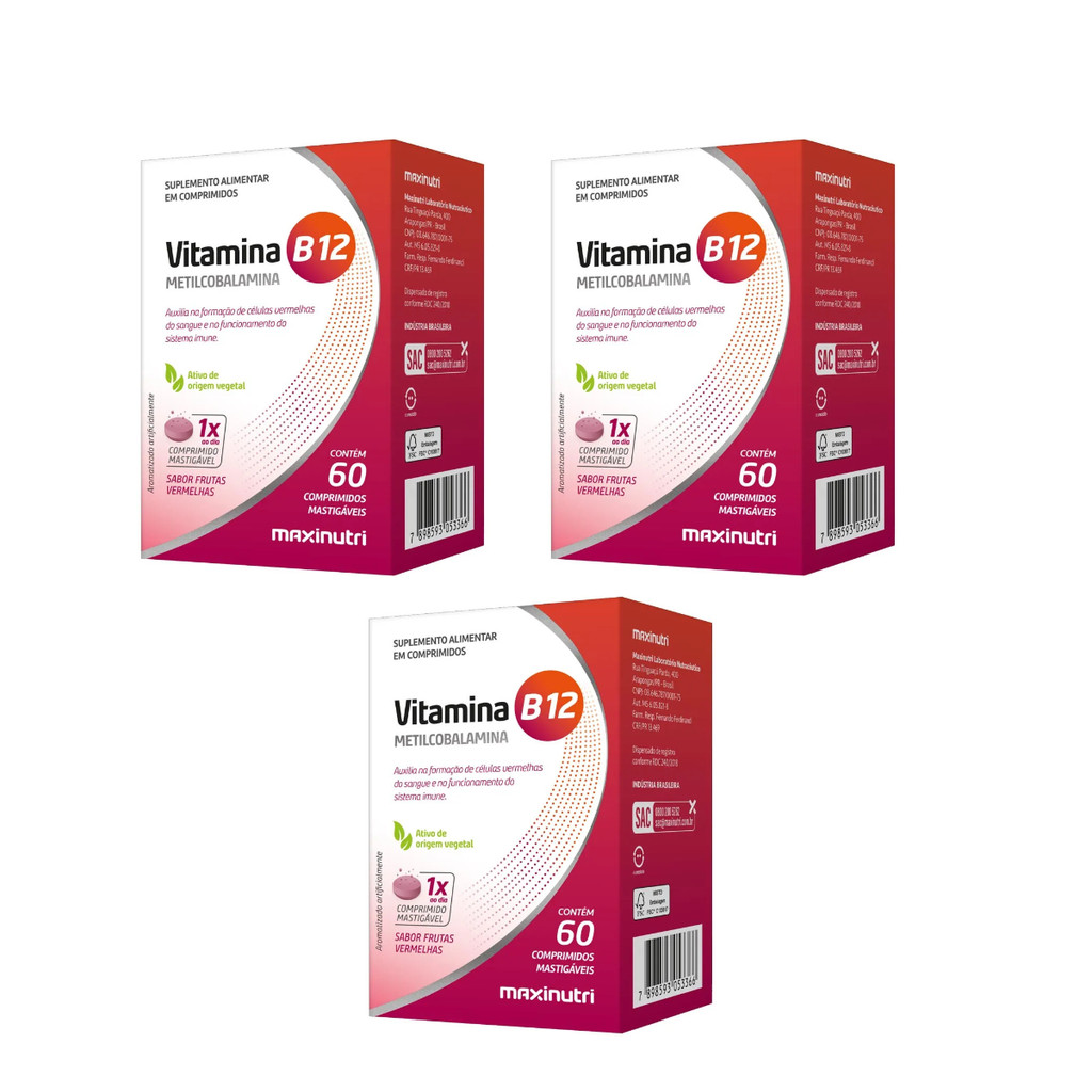 Kit 3 und Vitamina B12 60 Cpr Mastigáveis - Maxinutri