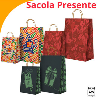 Sacola Papel Kraft Presente 10 unidades escolha seu modelo e tamanho P ou G Presente Natal em Oferta na Shopee