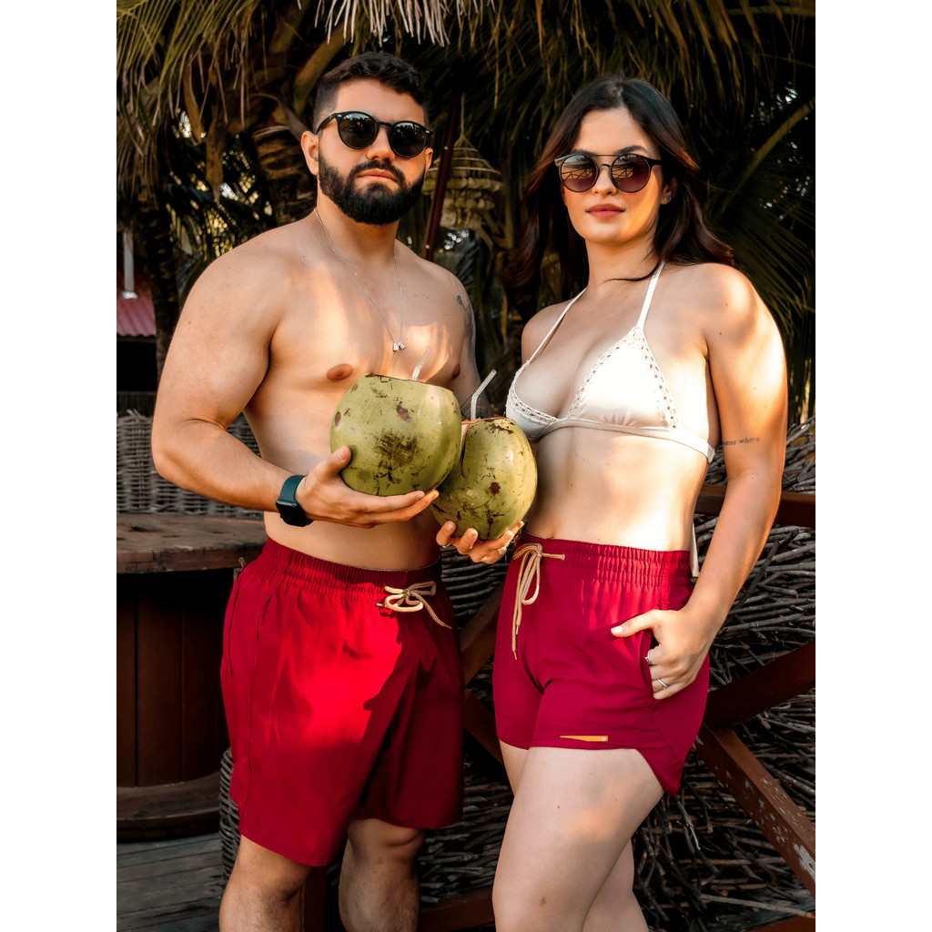 Kit Namorados Casal Shorts Praia Vinho Moda Casal Short Masculino Feminino Estilo
