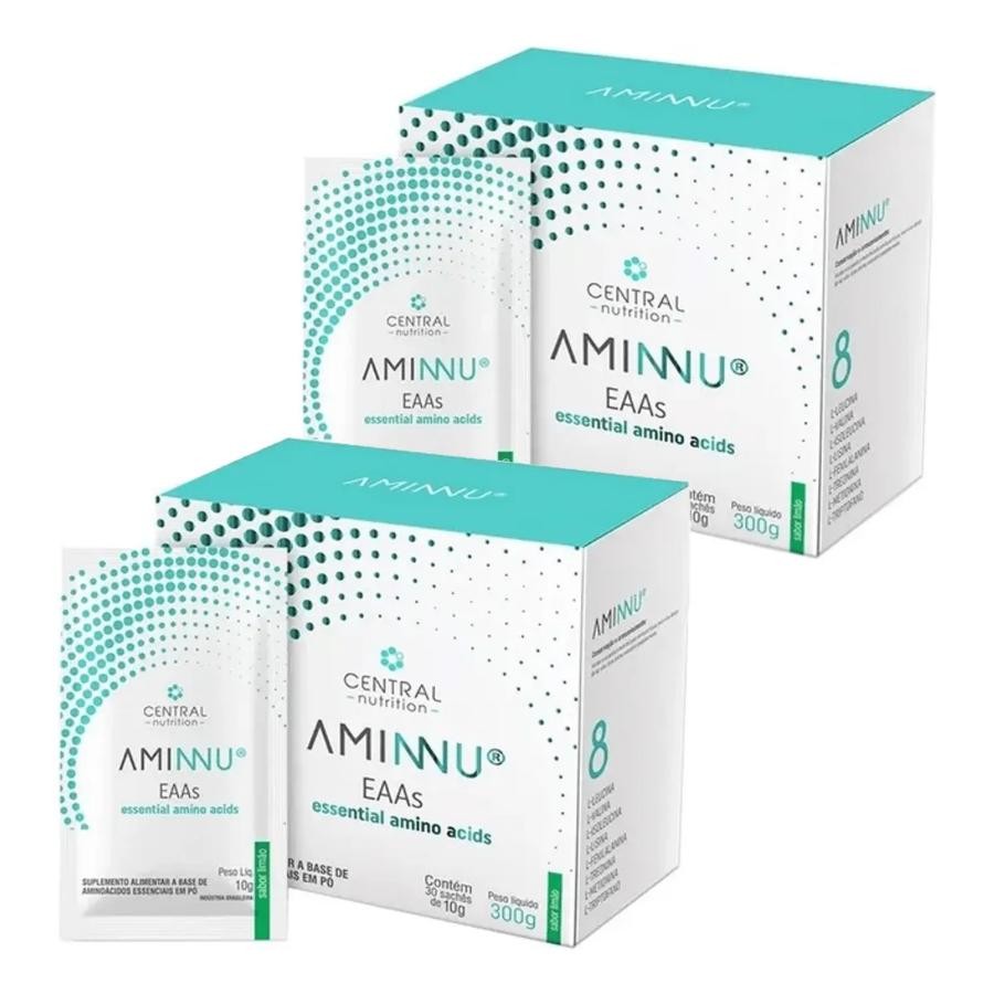 Kit Com 2 unidades Aminnu 10g 30 Sachês - Central Nutrition Sabor:Limão