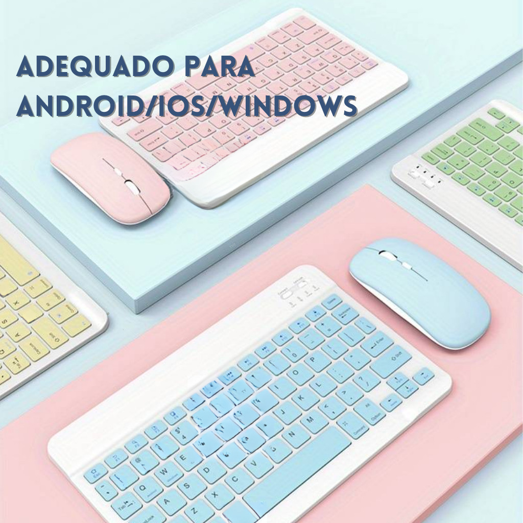 KIT Teclado + Mouse Via Bluetooth Compacto e Design Moderno - Compatível Com Smartphones/Notebook/Tablet