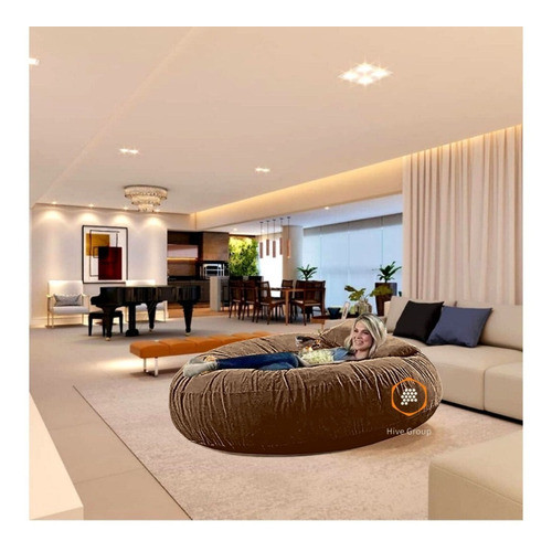 Puff Cama Gigante Casal Suede 120x50 Com Enchimento Sala Cor Marrom