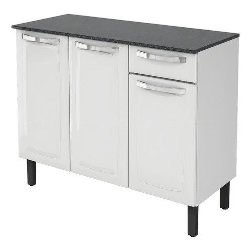 Balcão De Cozinha Itatiaia Aço 3 Portas 1 Gaveta Com Tampo Rose Branco Neve