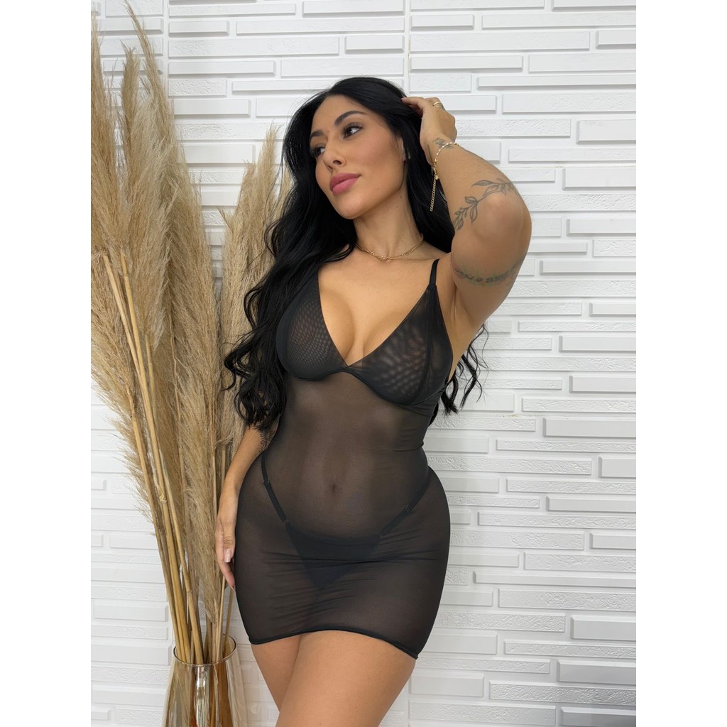 Conjunto Camisola + Calcinha em tule Scarlett em Oferta na Shopee