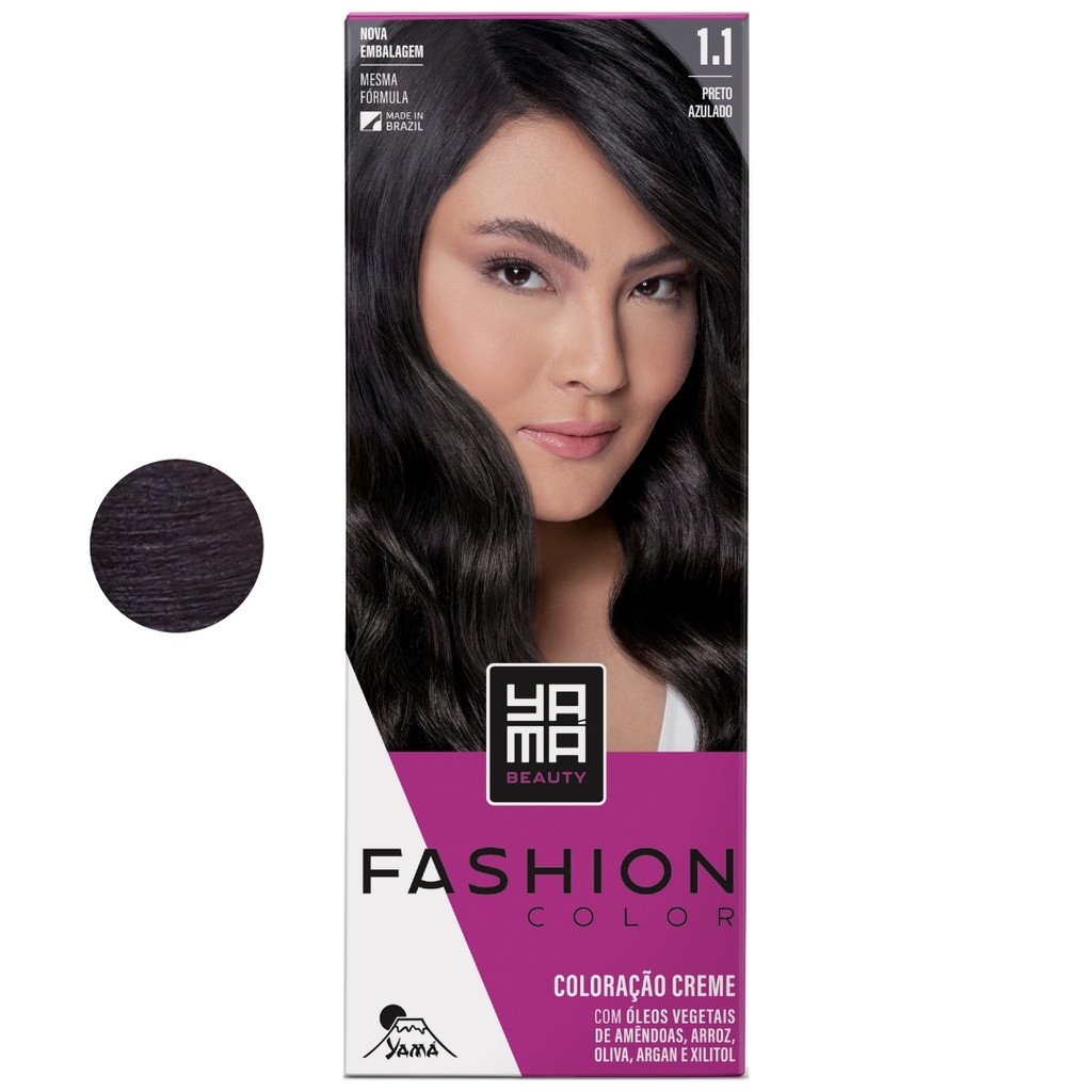 Coloração Yama Fashion Color Tintura Tinta Cabelo Creme Mini Kit 1.1 Preto Azulado